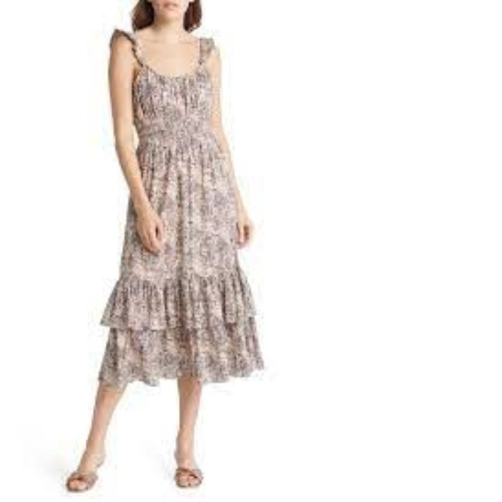 PAIGE Gisella Calico Cotton Blend Midi Sundress, SMALL